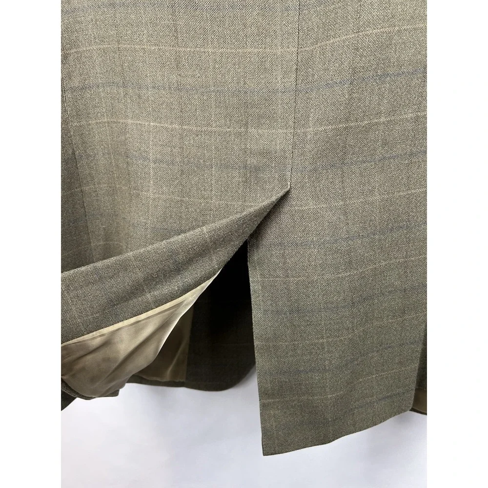 Jos. A. Bank 40R Silk Wool Blazer Windowpane Sport‎ Coat Dark Academia Tan Green